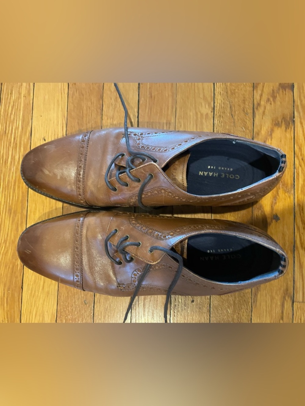 Cole Haan Men's Tan Leather Wingtip Derby Oxfords